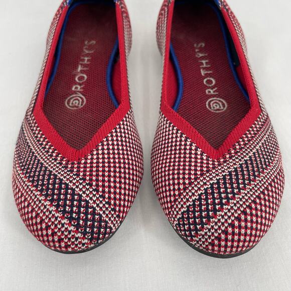 Rothy’s Mirror Stripe Red White Blue Round Toe Flats Special Edition Shoe Size 7 - Picture 5 of 14